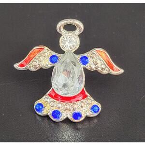 Crystal & Enamel Angel Lapel Pin Red Blue Accents 1 in Religious Patriotic USA